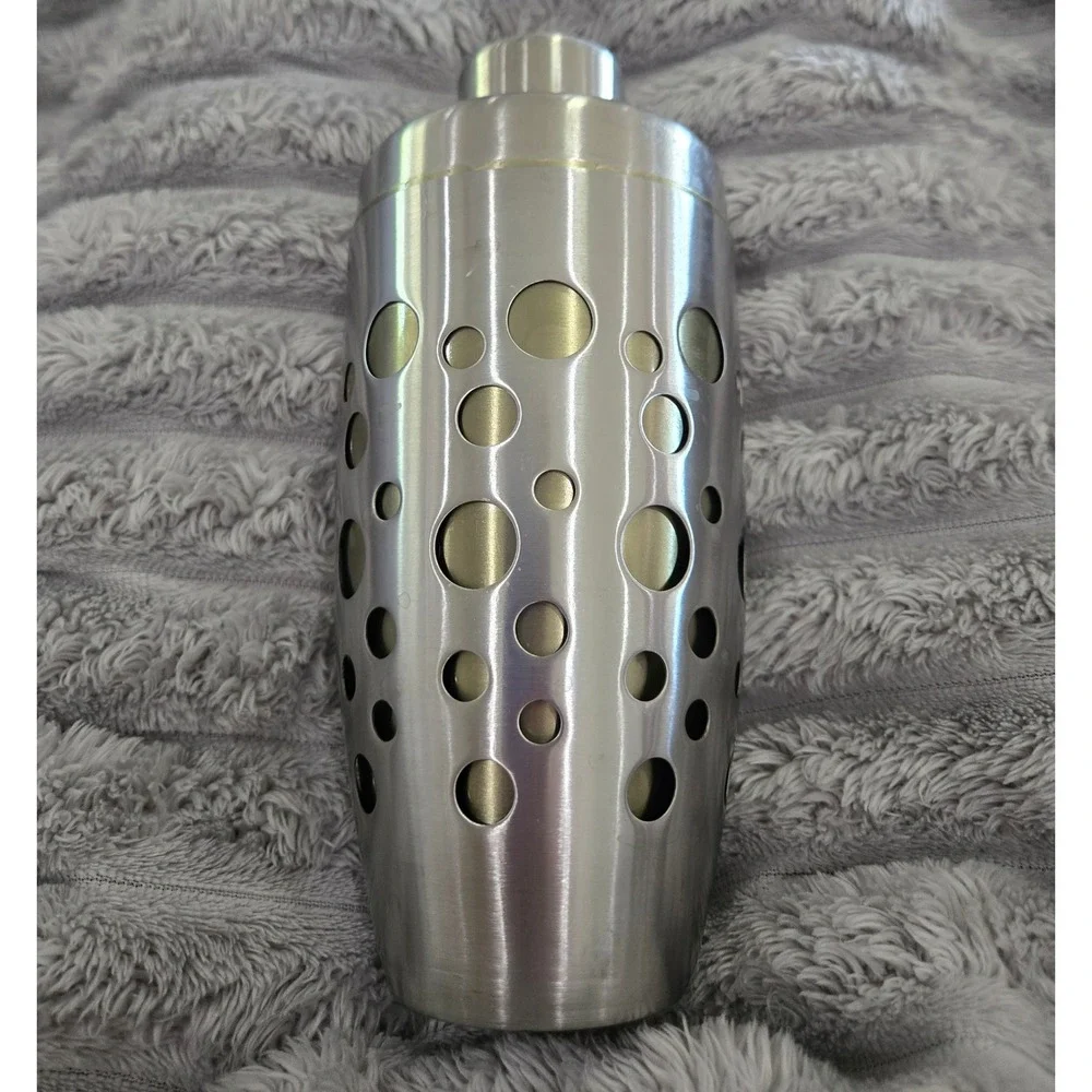 Stainless Steel Bubble Perforated Cocktail Shaker Two Tone Silver Gold 3-Piece